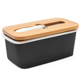 UMAI Ceramic Butter Dish with Lid & Knife (600ml) | Butter/Cheese Box for Fridge | Wooden Airtight Lid with Sealed Silicone Ring | Butter Container | Butter Holder/Case (Black, Pack of 1)